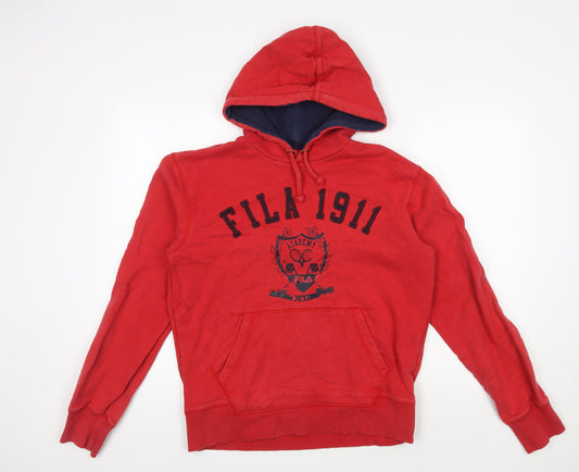 FILA Men's Red Hoodie M Pullover Graphic Logo