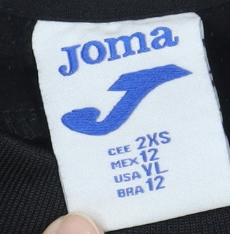 Brand and care label for Joma boys’ black 2xs pullover sweatshirt with logo