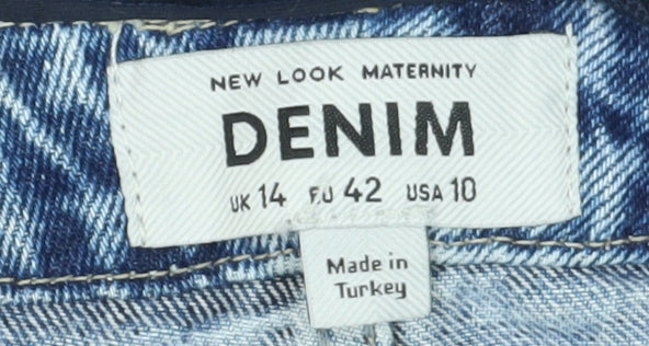 Brand and care label for New Look Maternity Cut-Off Shorts, Blue, size 14