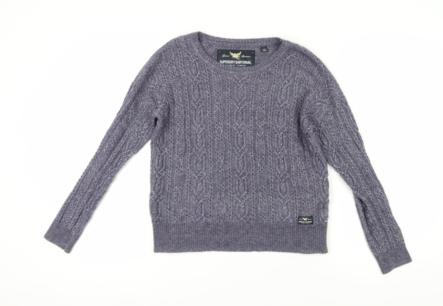 Superdry Women's Grey Pullover Jumper, Size S, Cable-Knit