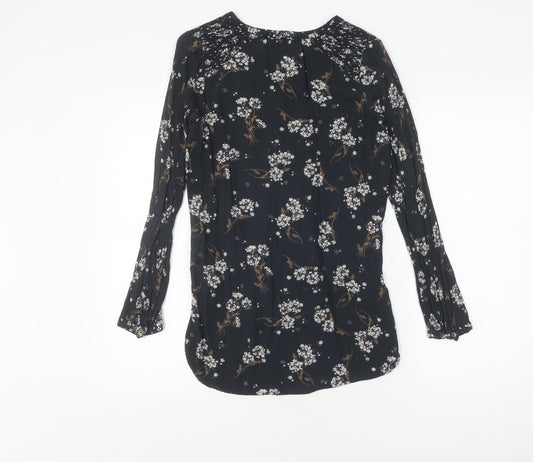 Fat Face Women's Black Floral V-Neck Blouse UK 6