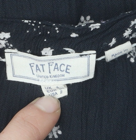 Fat Face Women's Black Floral V-Neck Blouse UK 6