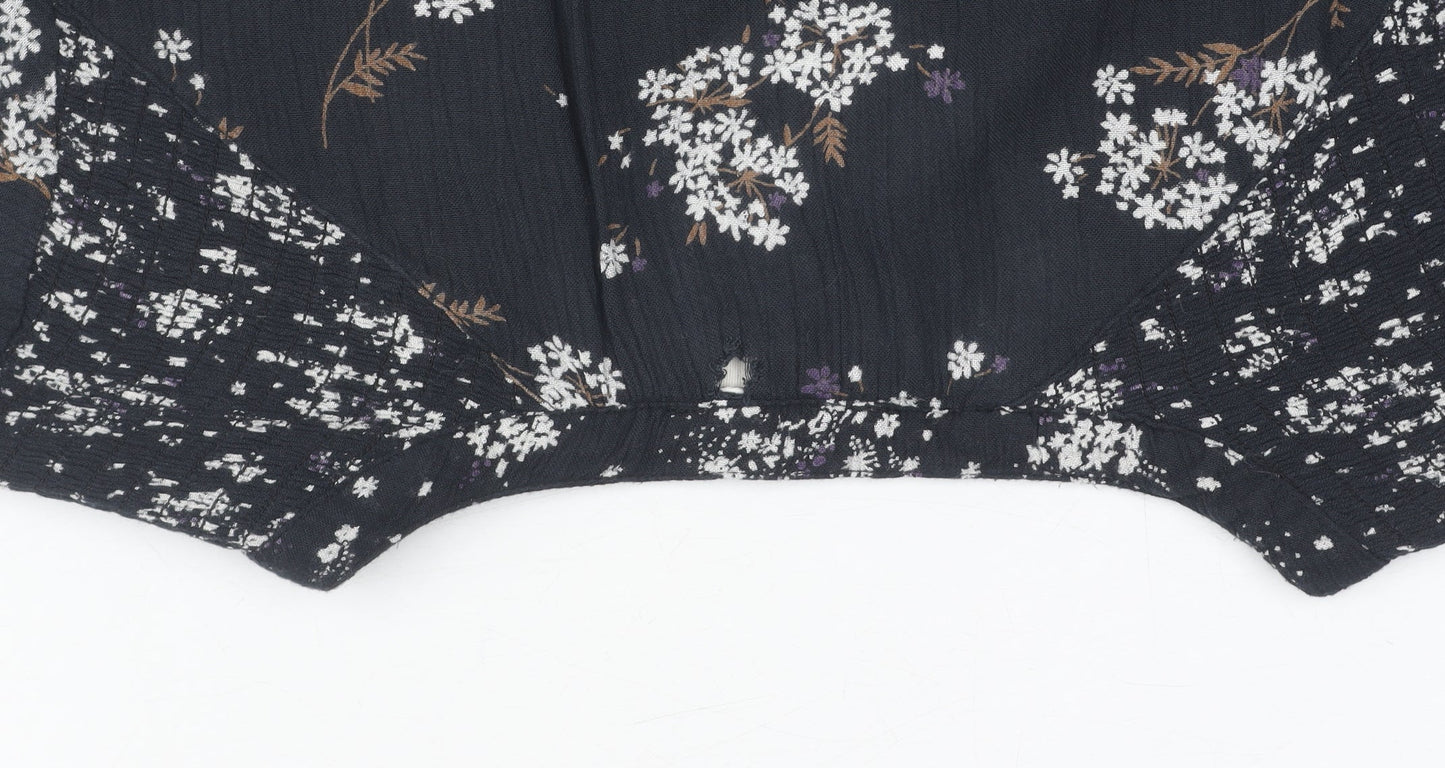 Fat Face Women's Black Floral V-Neck Blouse UK 6