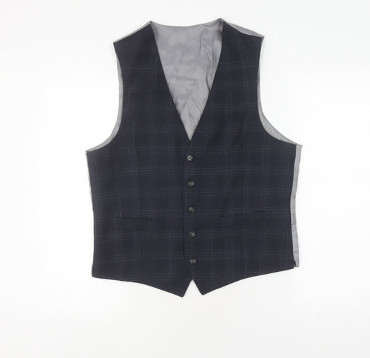 Moss 1851 Men's Grey Check Waistcoat - Size 40R