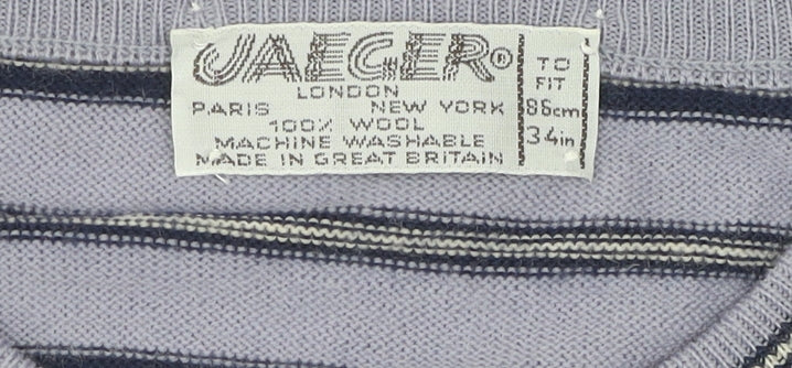 Brand and care label for Jaeger Women's Multicoloured Wool Striped T-Shirt, size 12