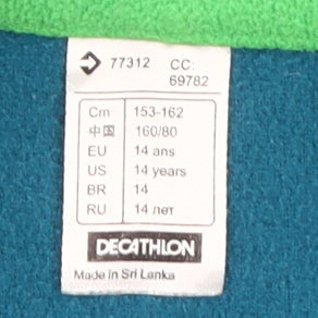 Close-up detail of Decathlon boys’ blue fleece pullover sweatshirt 14 years