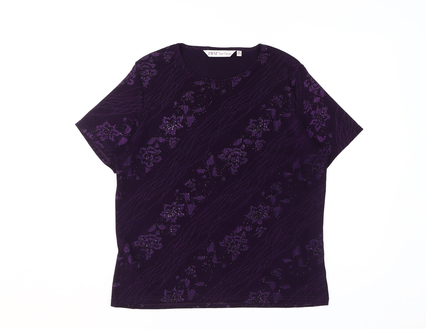 EWM Purple Floral Glitter Women's T-Shirt Size 14