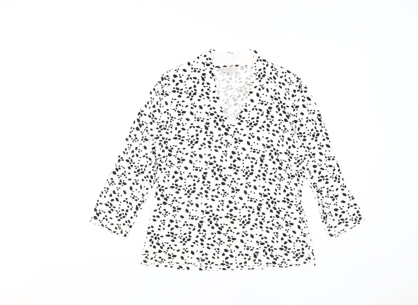 Hobbs Women's White Animal Print Blouse, M, V-Neck