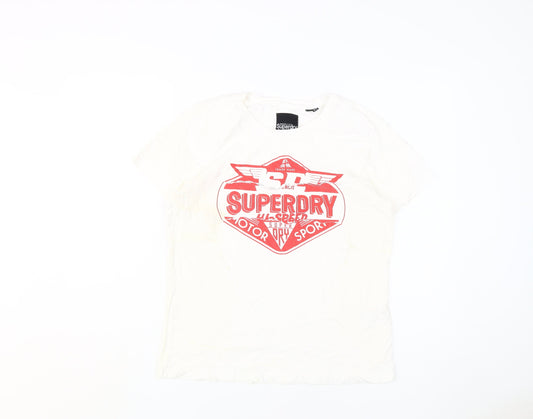 Superdry Women's White Sporty Graphic T-Shirt, Size 14
