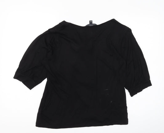 Banana Republic Women's Black V-Neck Blouse, L, Casual 3/4 Sleeve