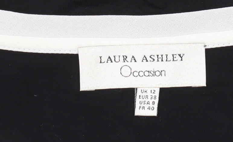 Laura Ashley Women's Black Tank Top, Size 12, Floral Embroidery