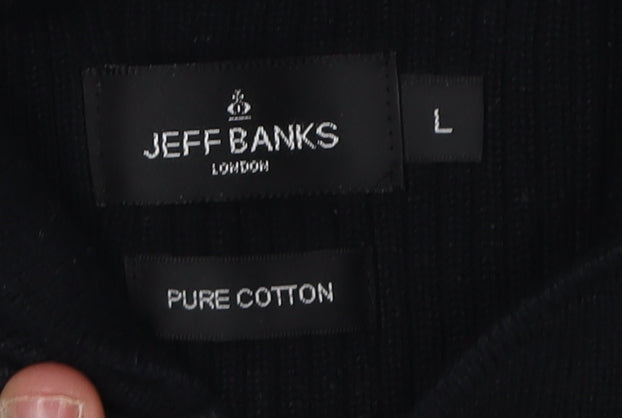 Jeff Banks Men's Black Cotton Henley Jumper L