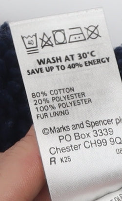 Brand and care label for Marks & Spencer boys’ blue hoodie 11-12 years full zip