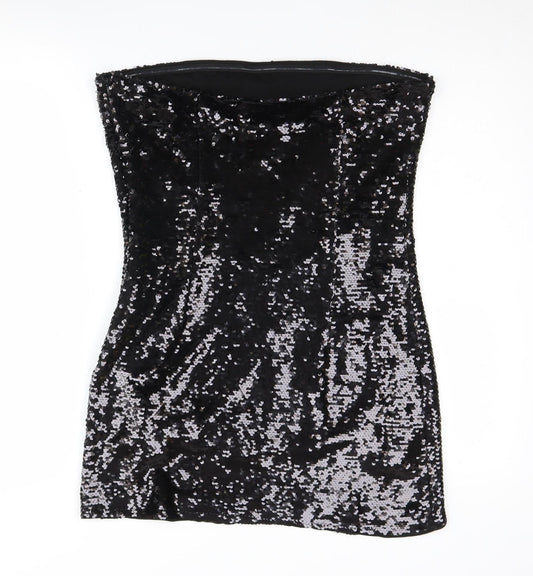 Superdry Women's Black Sequin Strapless Camisole Size 14