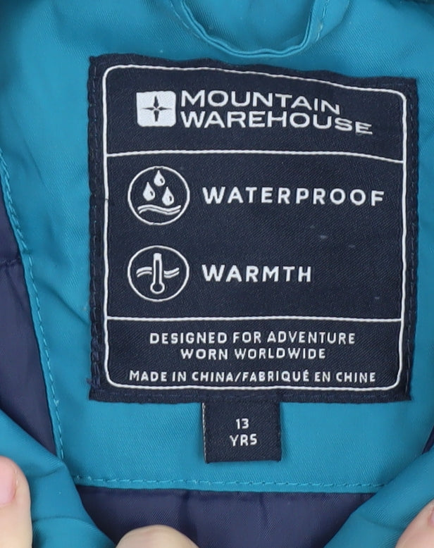 Additional view of Mountain Warehouse girls’ blue waterproof puffer jacket 13 years