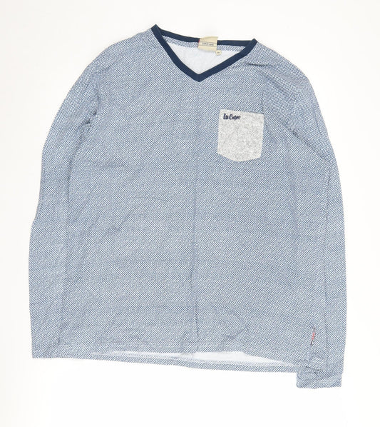 Lee Cooper Men's Blue XL V-Neck Geometric T-Shirt