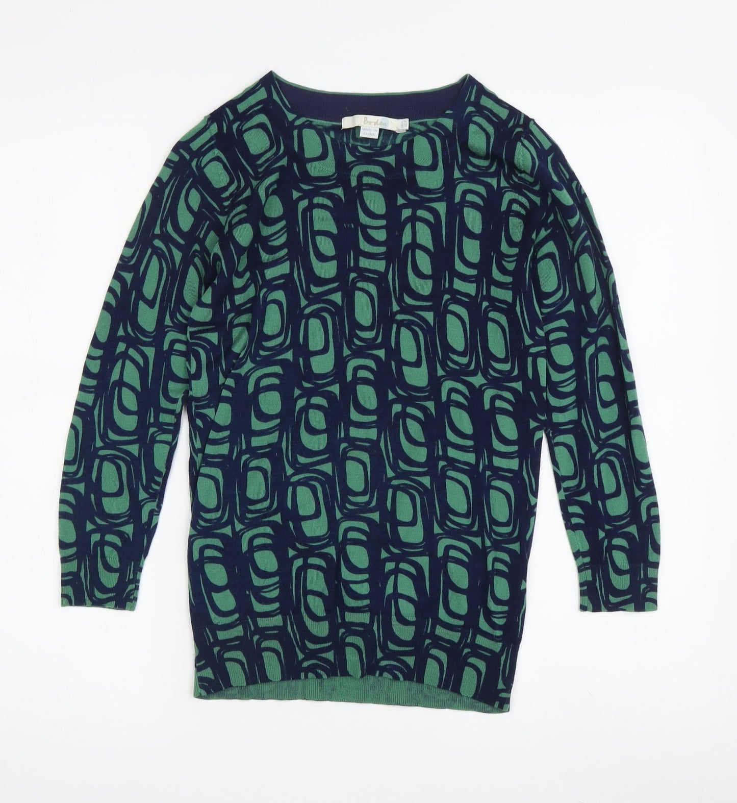 Boden Women's Green Geometric Wool Pullover Jumper Size 6