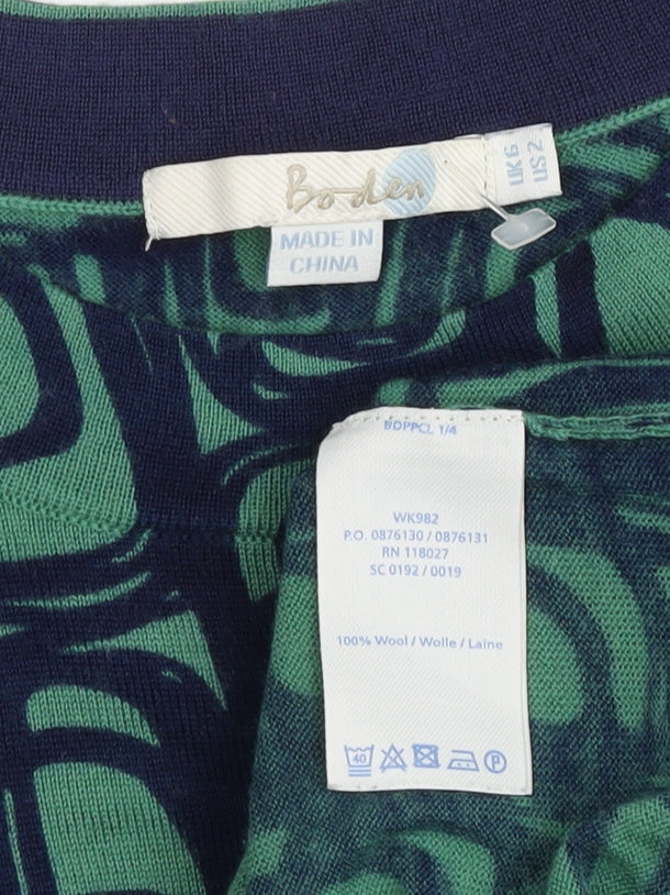 Boden Women's Green Geometric Wool Pullover Jumper Size 6