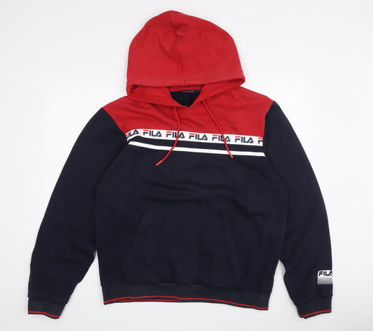 FILA Men's Red Pullover Hoodie - M College Style