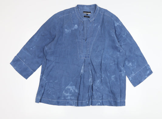 Womens UK Size 14 Austin Reed Blue Linen Blouse