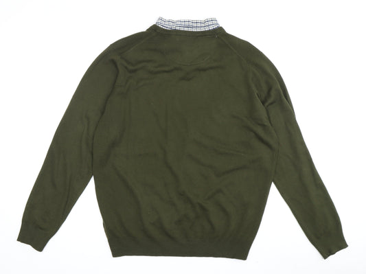 James Pringle Men's Green V-Neck Jumper L