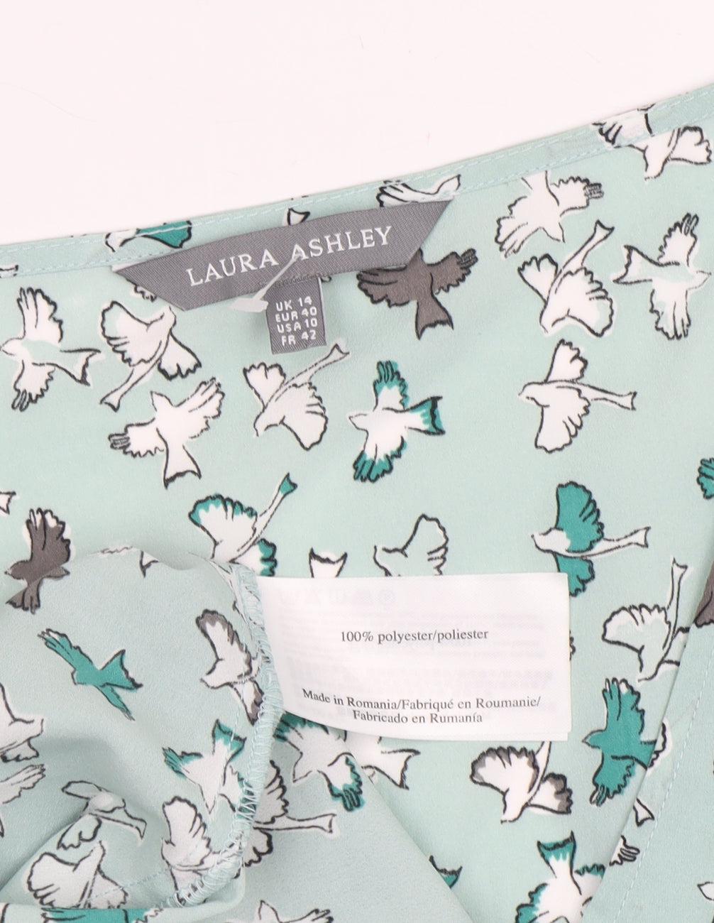 Laura Ashley Women's Multicoloured Bird Print Wrap Blouse, Size 14