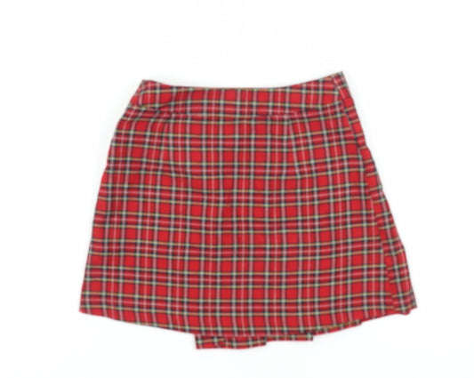 Topshop Women's Red Plaid Pleated Skirt, Size 6