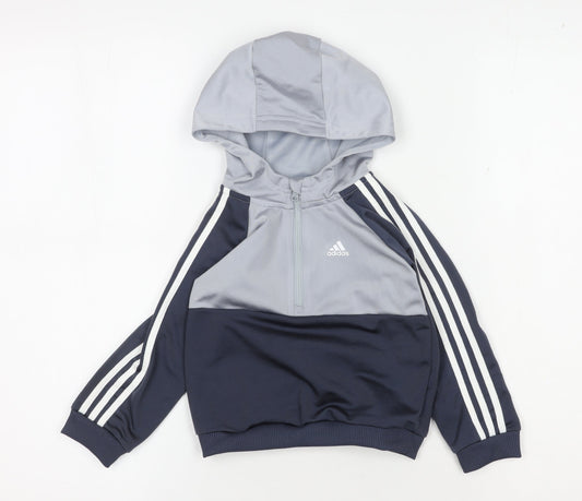 Adidas Boys Blue Grey Colourblock Hoodie, 12-18 Months