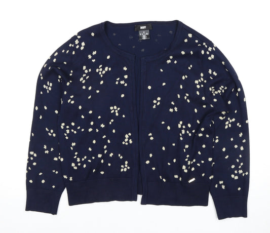 DKNY Women's Blue Floral Cardigan M