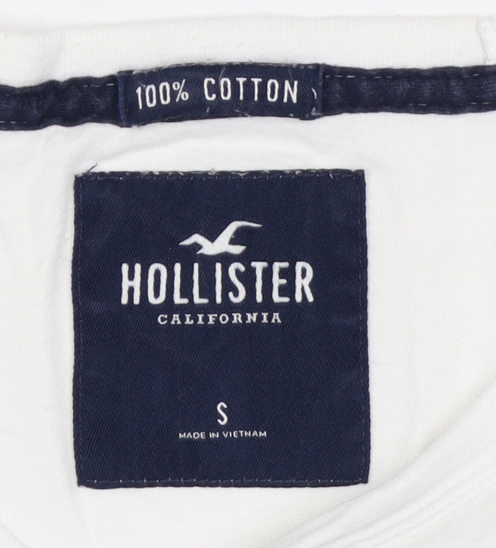 Hollister Men's S White Grey Cotton T-Shirt with Logo