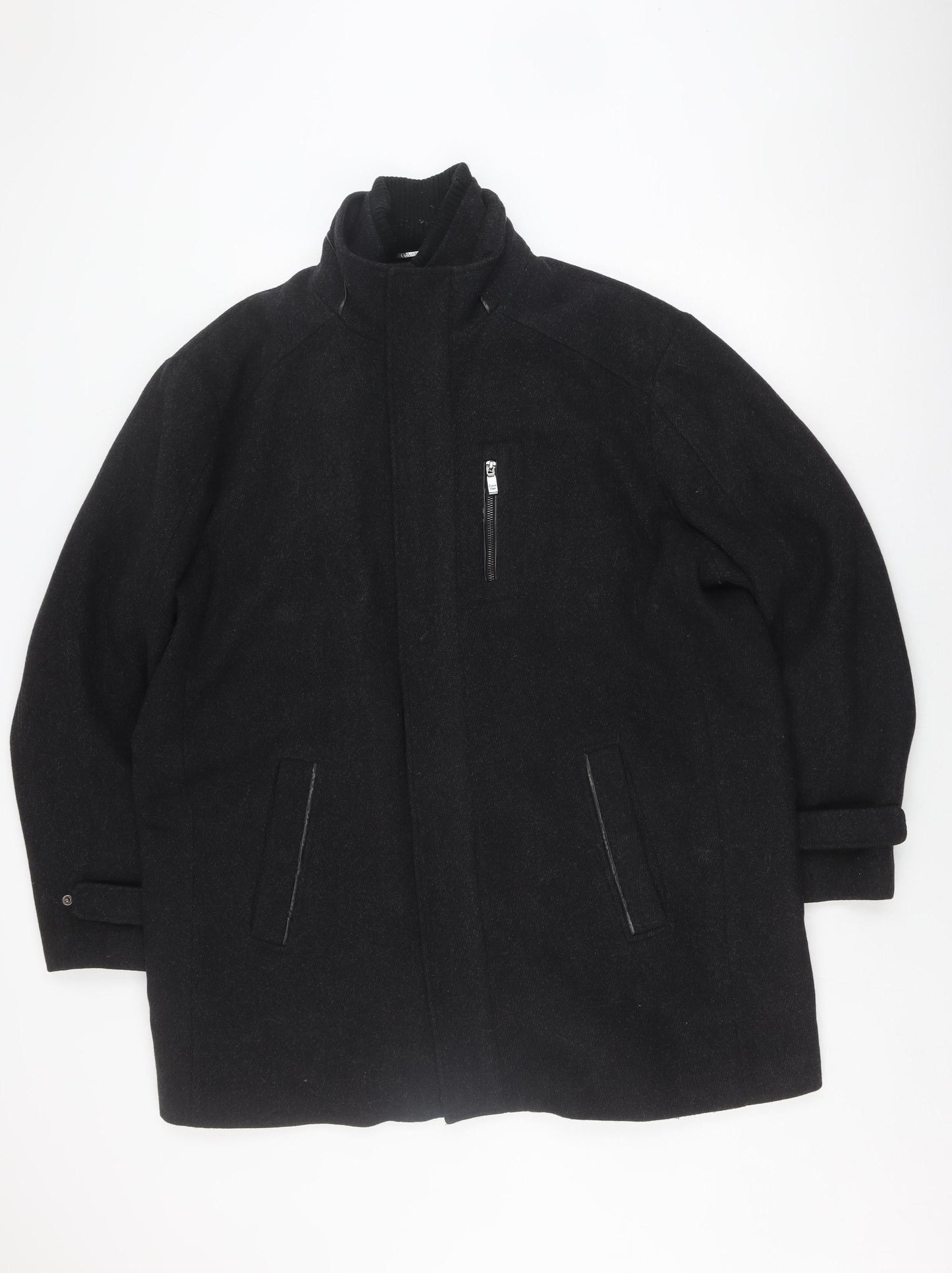 Calvin Klein Men's Black XL Wool Jacket, Zipped Pockets