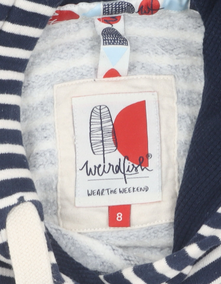 Weird Fish Women's Blue Striped Hoodie Size 8