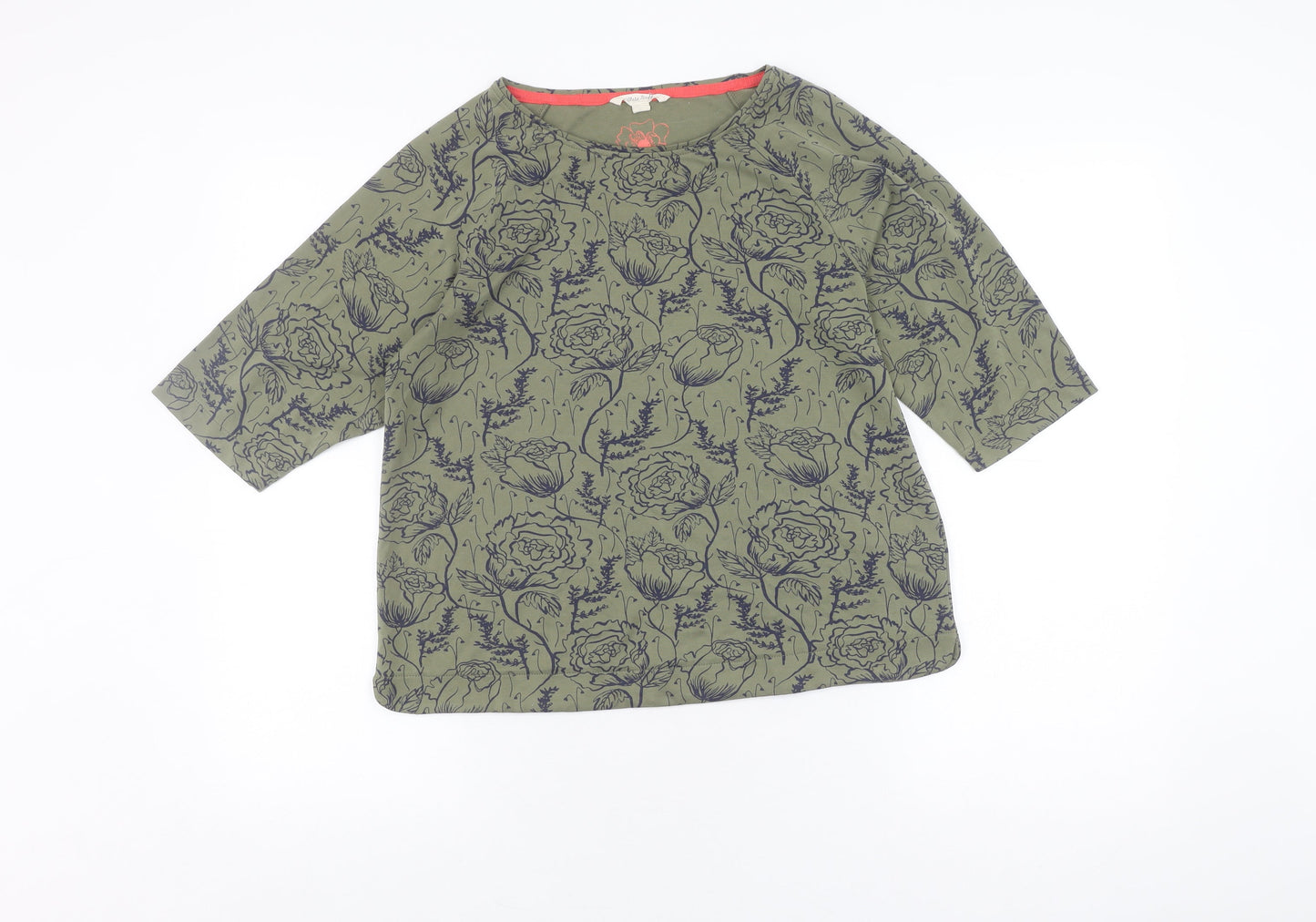 White Stuff Women's Green Floral 3/4 Sleeve Top