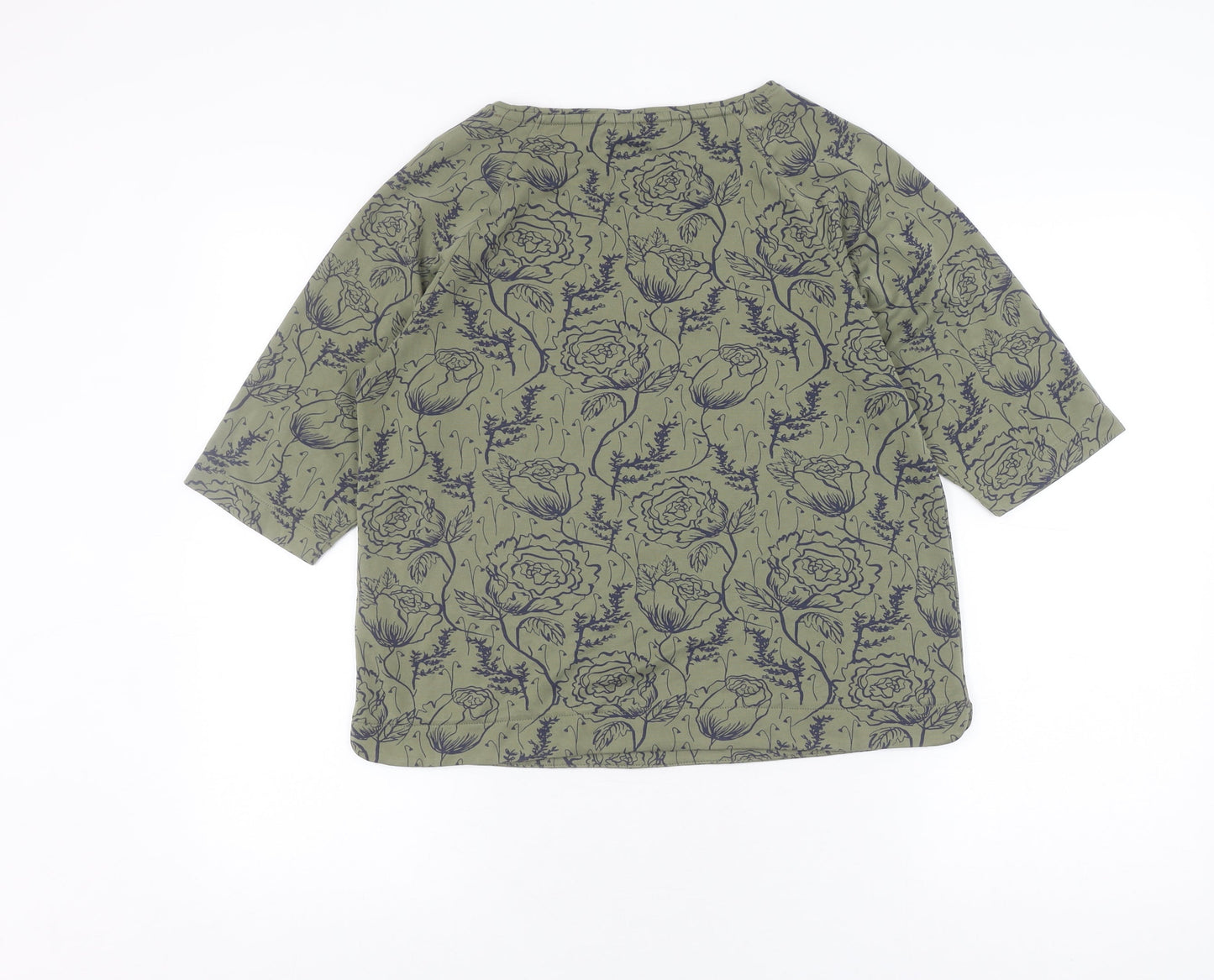 White Stuff Women's Green Floral 3/4 Sleeve Top