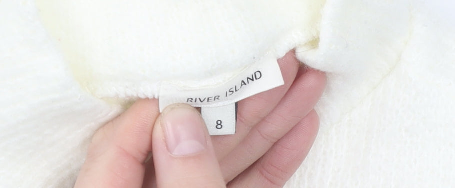 Close-up detail of River Island White Mock Neck Sleeveless Top, size 8