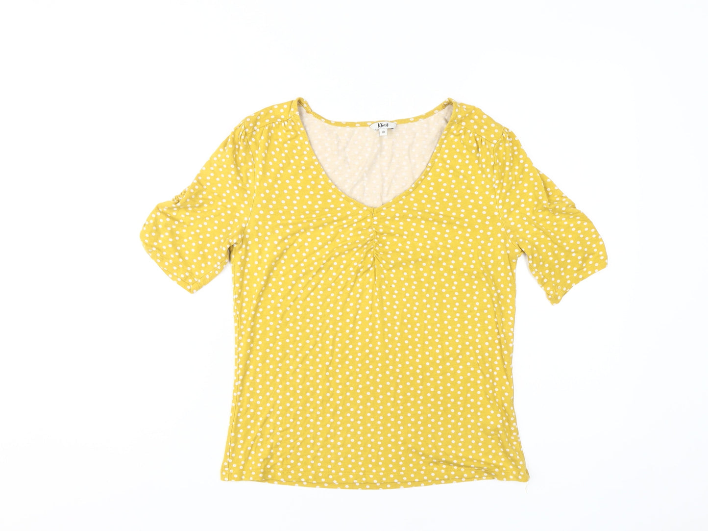 Khost Women's Yellow Polka Dot V-Neck T-Shirt Size 10