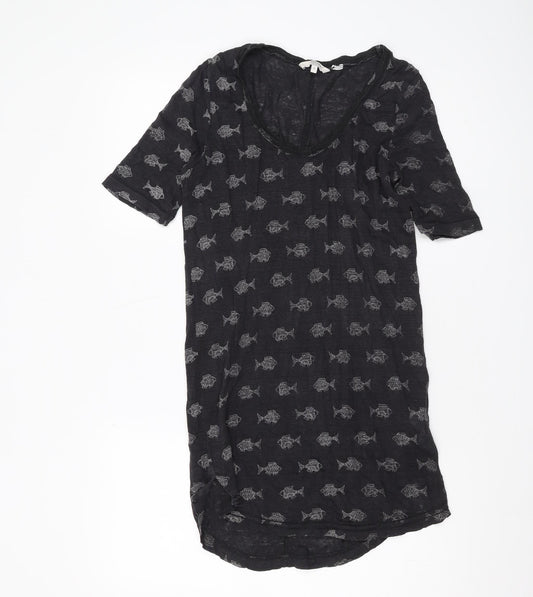 Womens UK Size 6 FatFace Black Linen T-Shirt