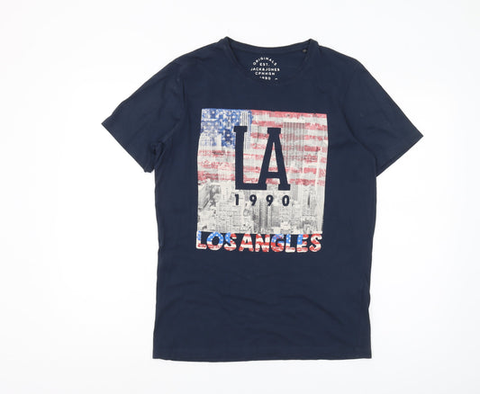 Jack & Jones Men's Blue Graphic Print T-Shirt S