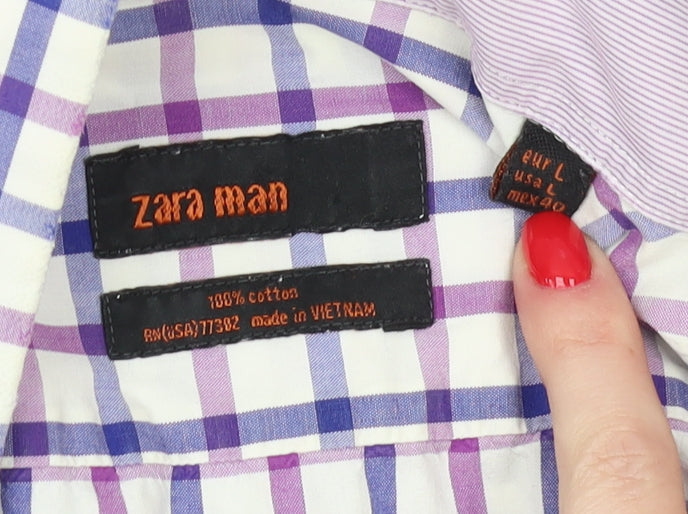 Close-up detail of Zara Man Multicoloured Check Long Sleeve Shirt L