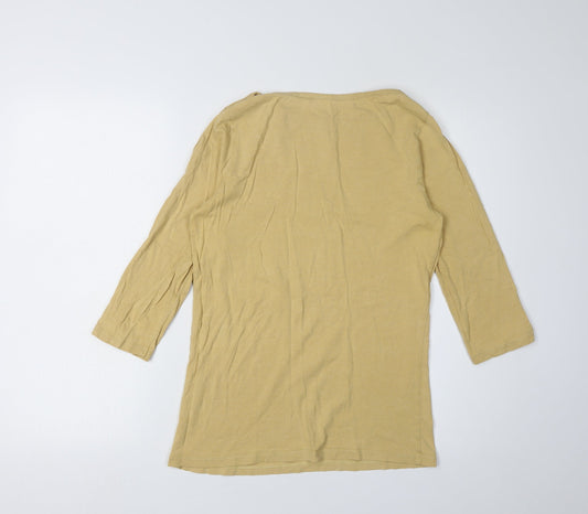 FatFace Yellow Boat Neck 3/4 Sleeve Cotton Top - Women UK 8