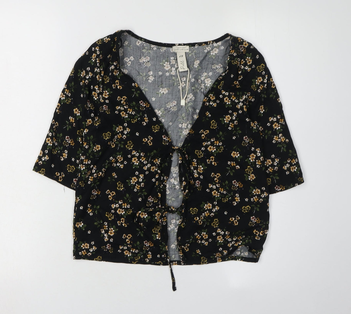 Pull Women's Black Floral Tunic Blouse, XS, Viscose