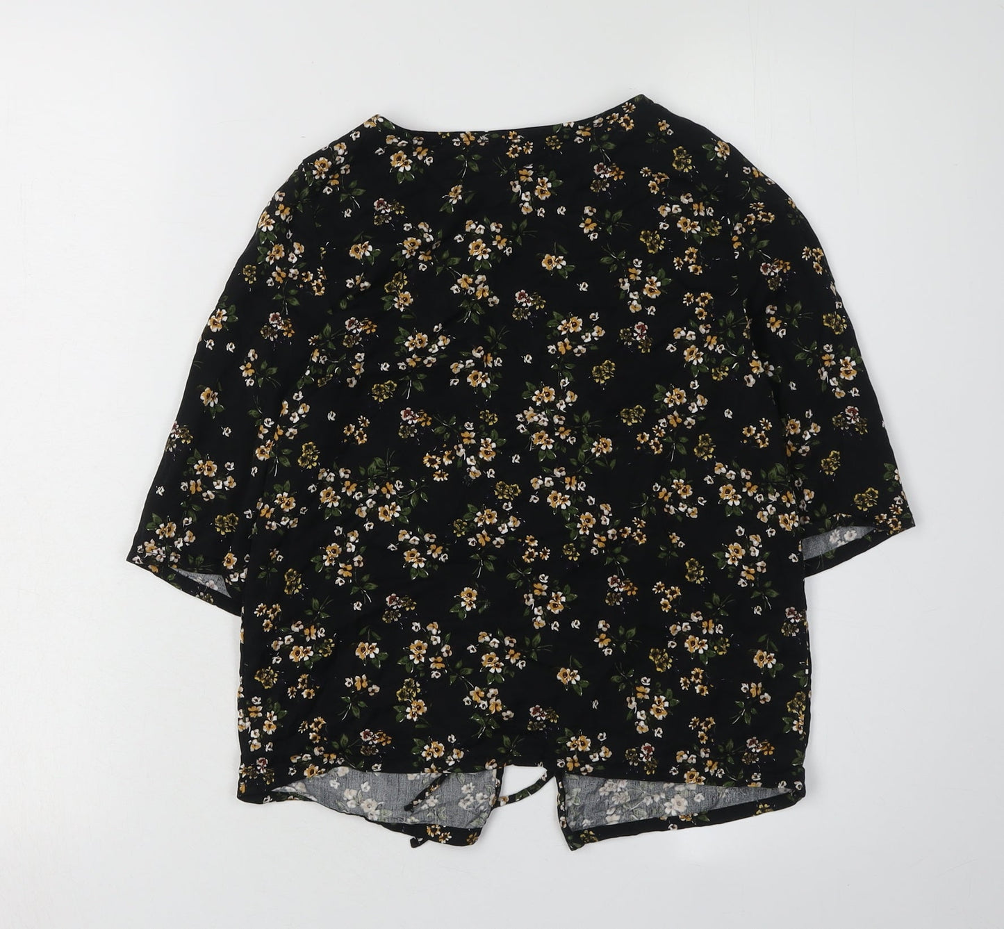 Pull Women's Black Floral Tunic Blouse, XS, Viscose