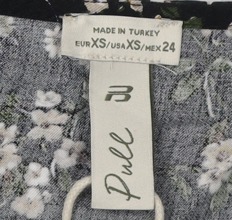 Pull Women's Black Floral Tunic Blouse, XS, Viscose