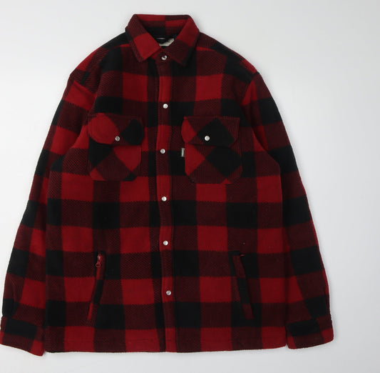 Champion Men's Red Black Checked Fleece Jacket S