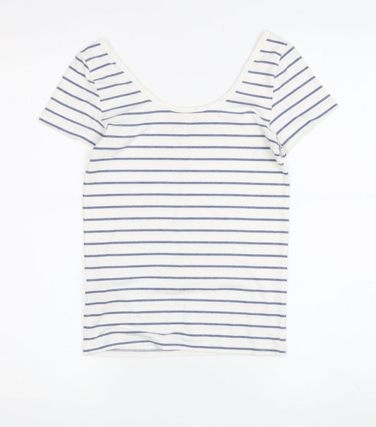 Ralph Lauren Women's XS White Striped Scoop Neck T-Shirt