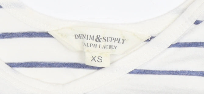 Ralph Lauren Women's XS White Striped Scoop Neck T-Shirt