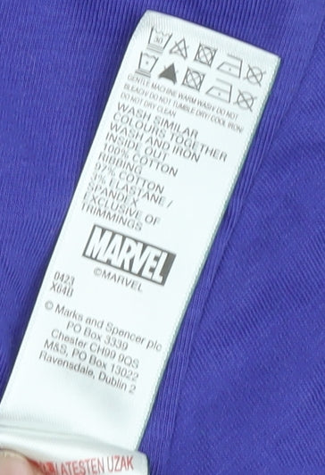Brand and care label for Marks & Spencer Marvel girls’ purple graphic t-shirt 11-12 years