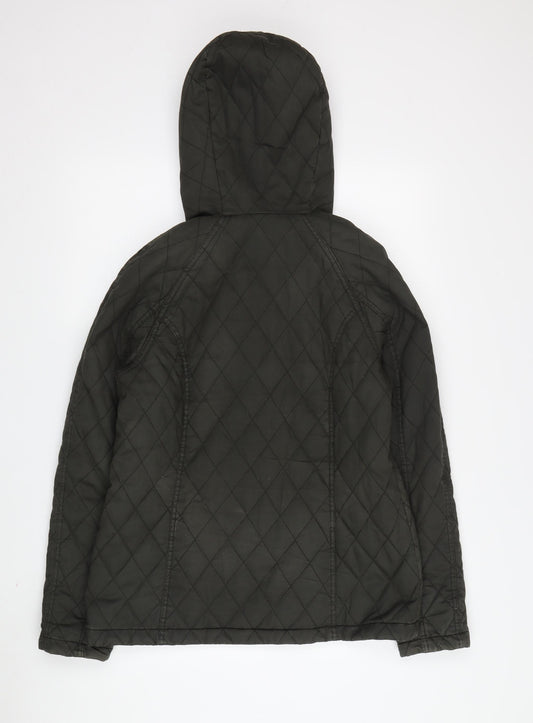 FatFace Quilted Hooded Jacket, Green, Size 10 - Women's