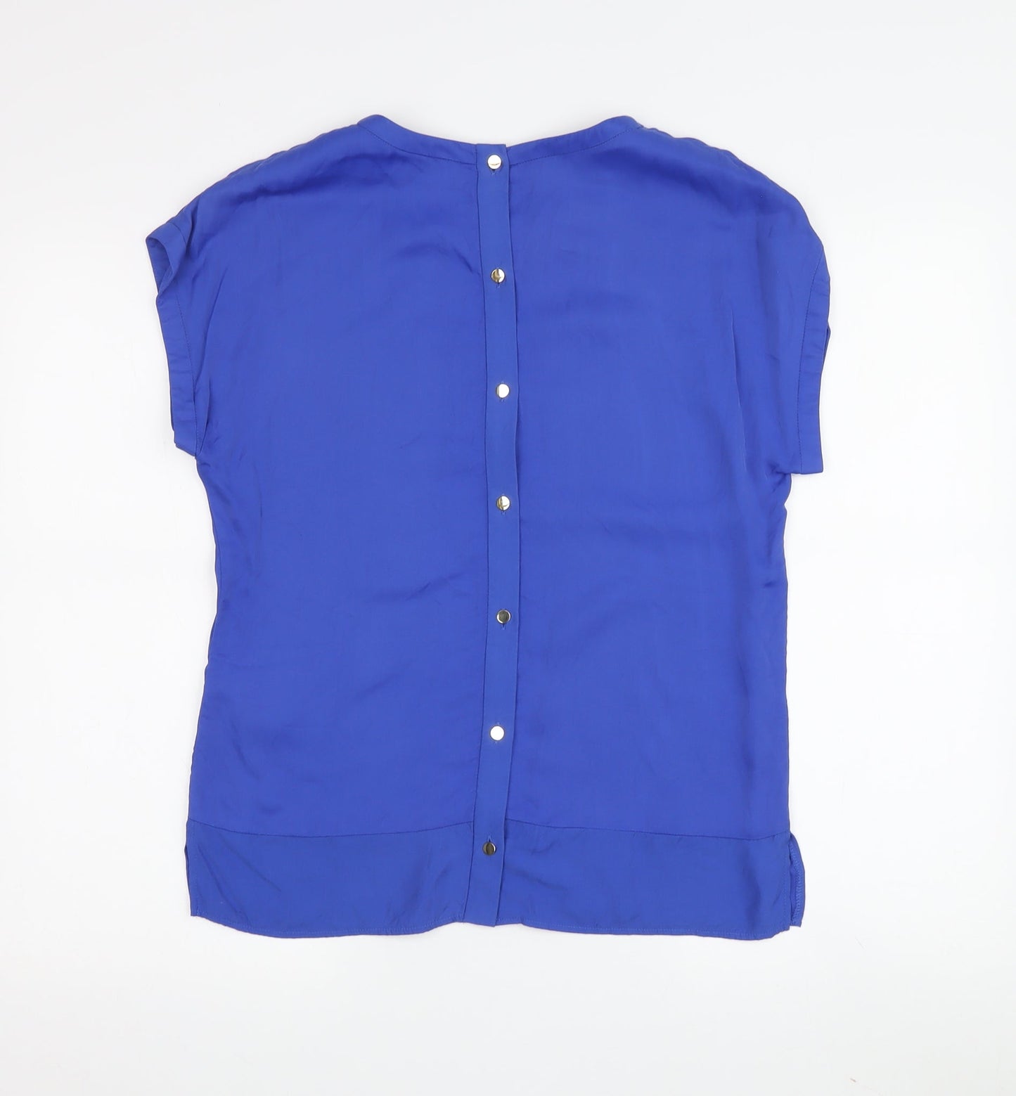 Reiss Women's Blue Blouse UK 4 Solid Short Sleeve