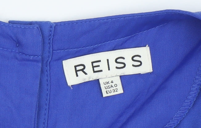 Reiss Women's Blue Blouse UK 4 Solid Short Sleeve
